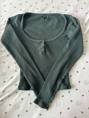 SKIMS Long Sleeve Waffle Henley Top - Green